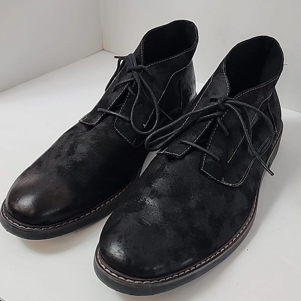 Deer Stages Men's Black Chukka Textured Ankle Boots Lace-Up Shoes, sz 13
